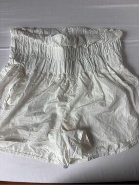 Free People White Smocked High-Waist Athletic Shorts